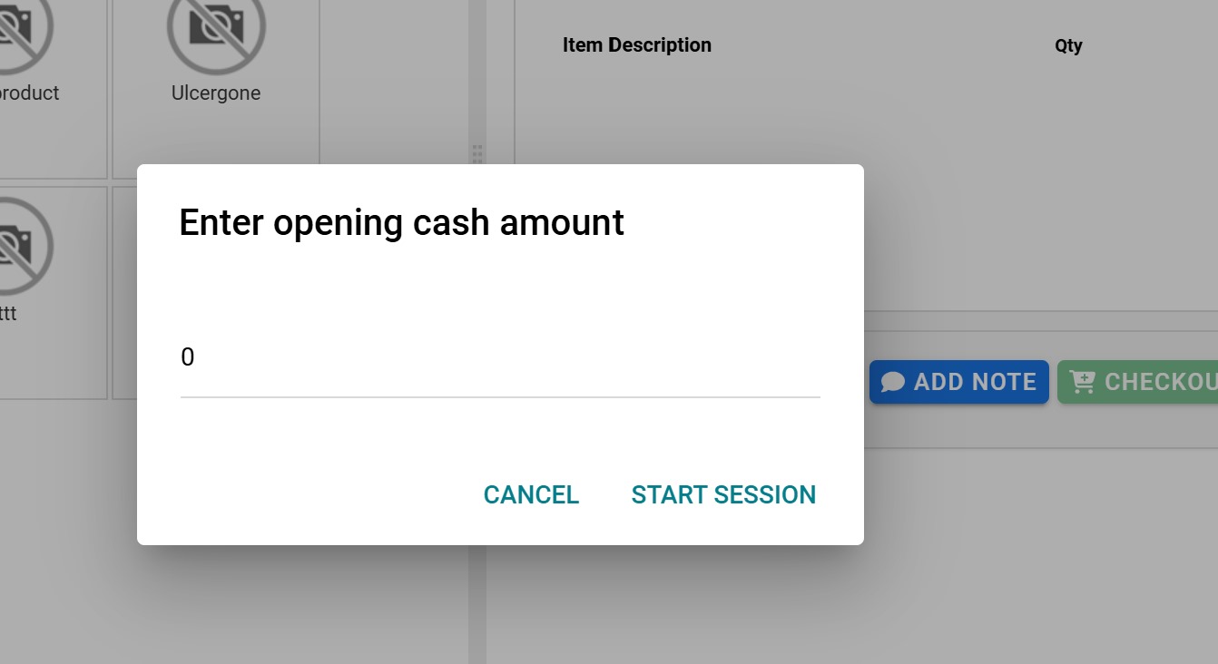 Enter opening cash amount dialog