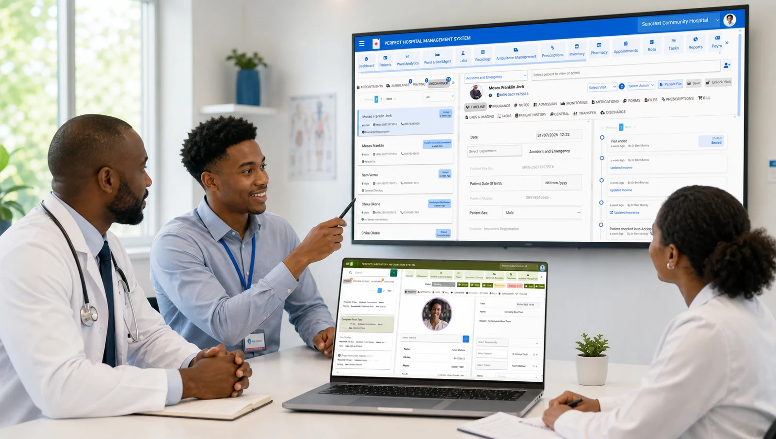 A software specialist guiding a healthcare team through onboarding and training