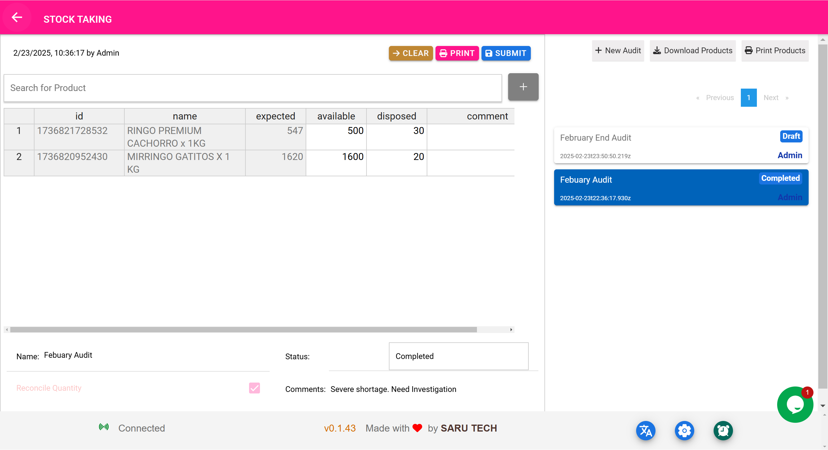 Enhanced Stock Taking Interface