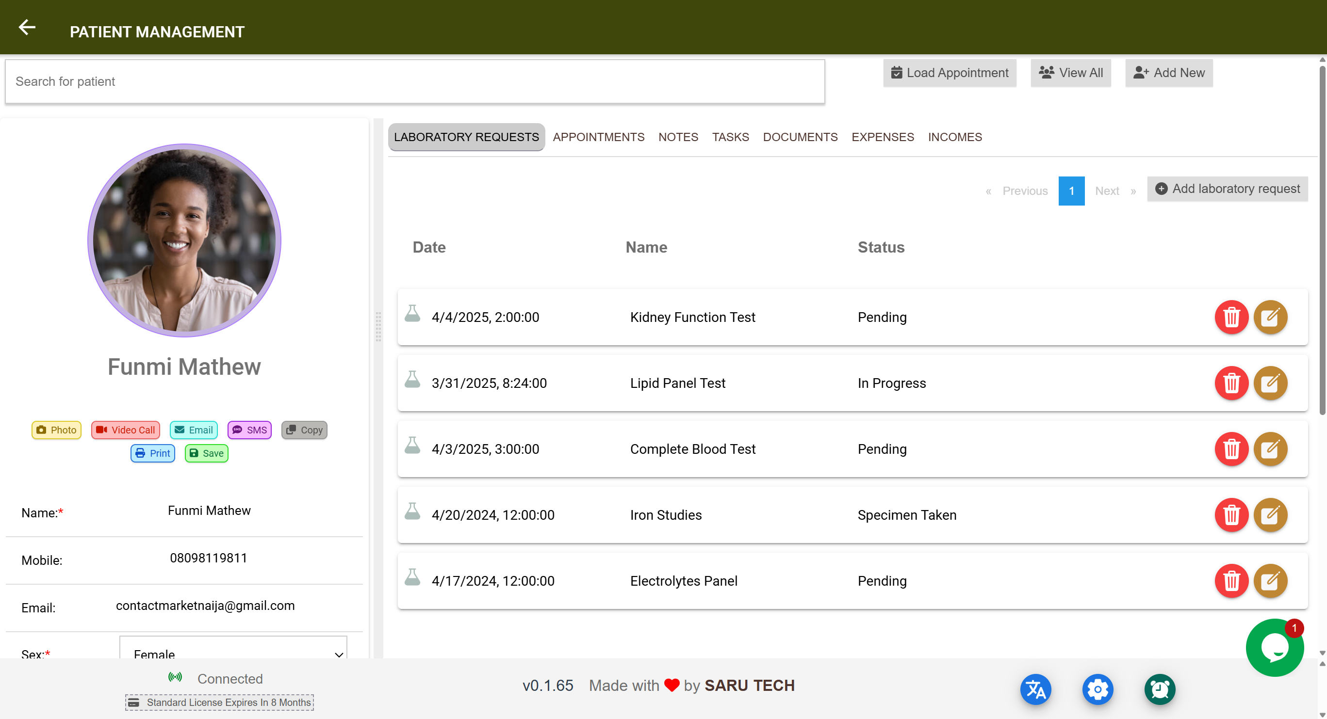 Patient Management Screen