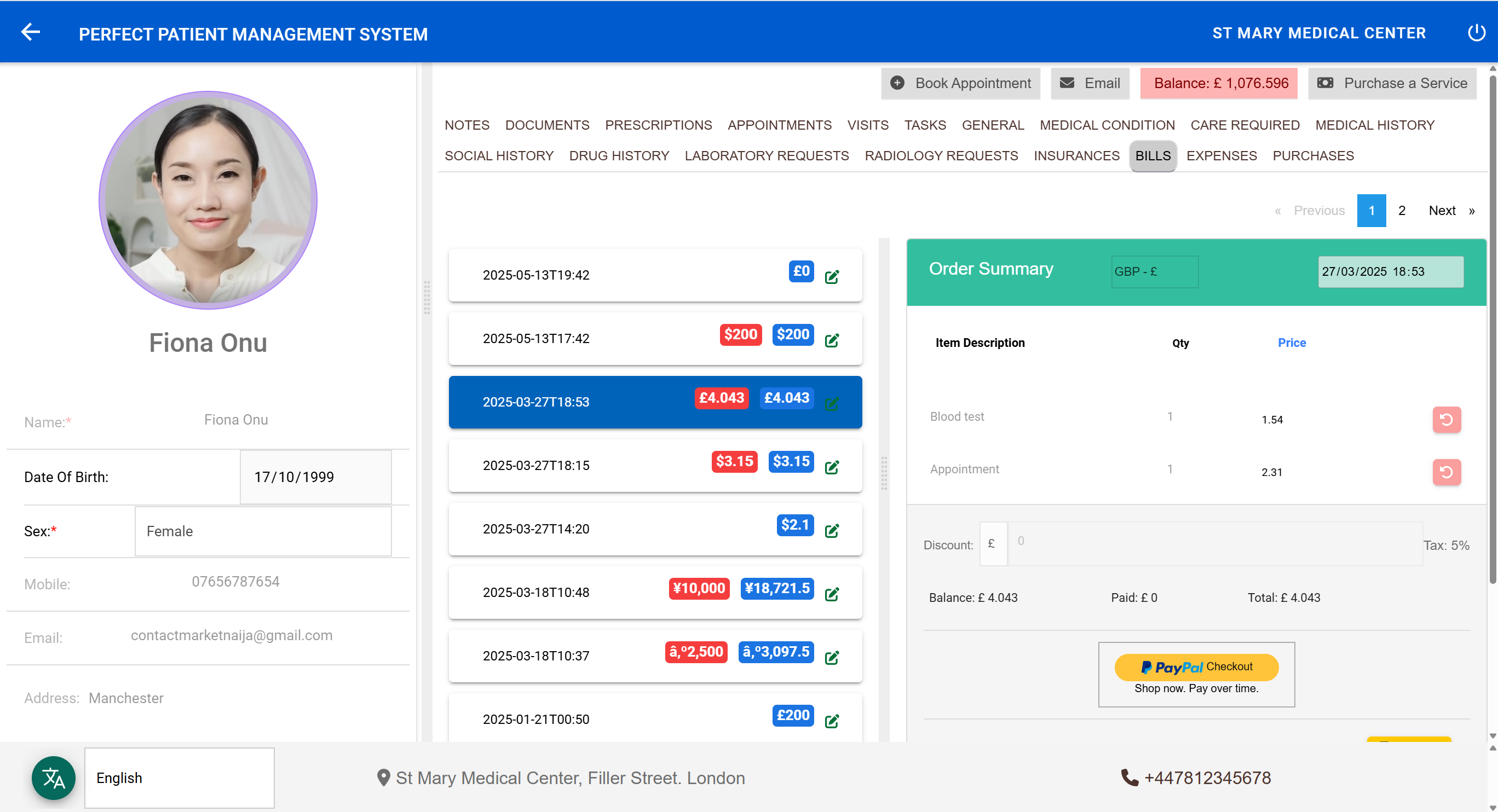 Patient Portal Bills