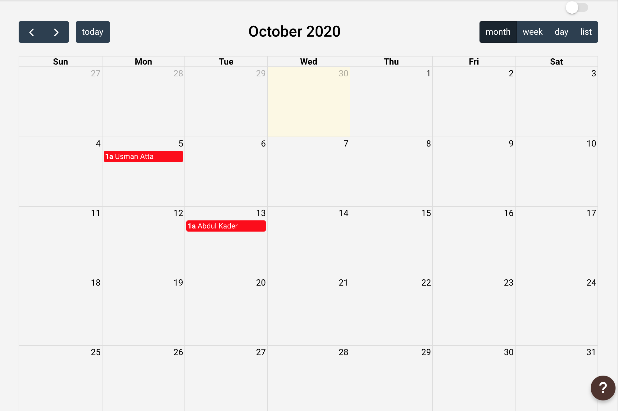 Calendar for Pharmacy Manager
