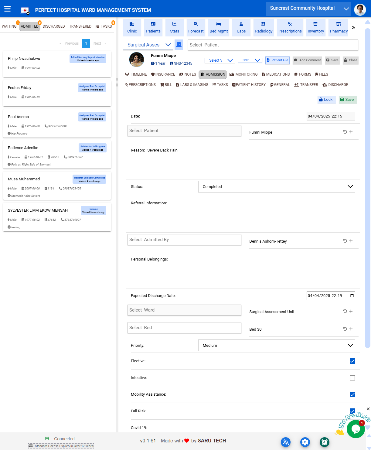 Admission Tab Screenshot